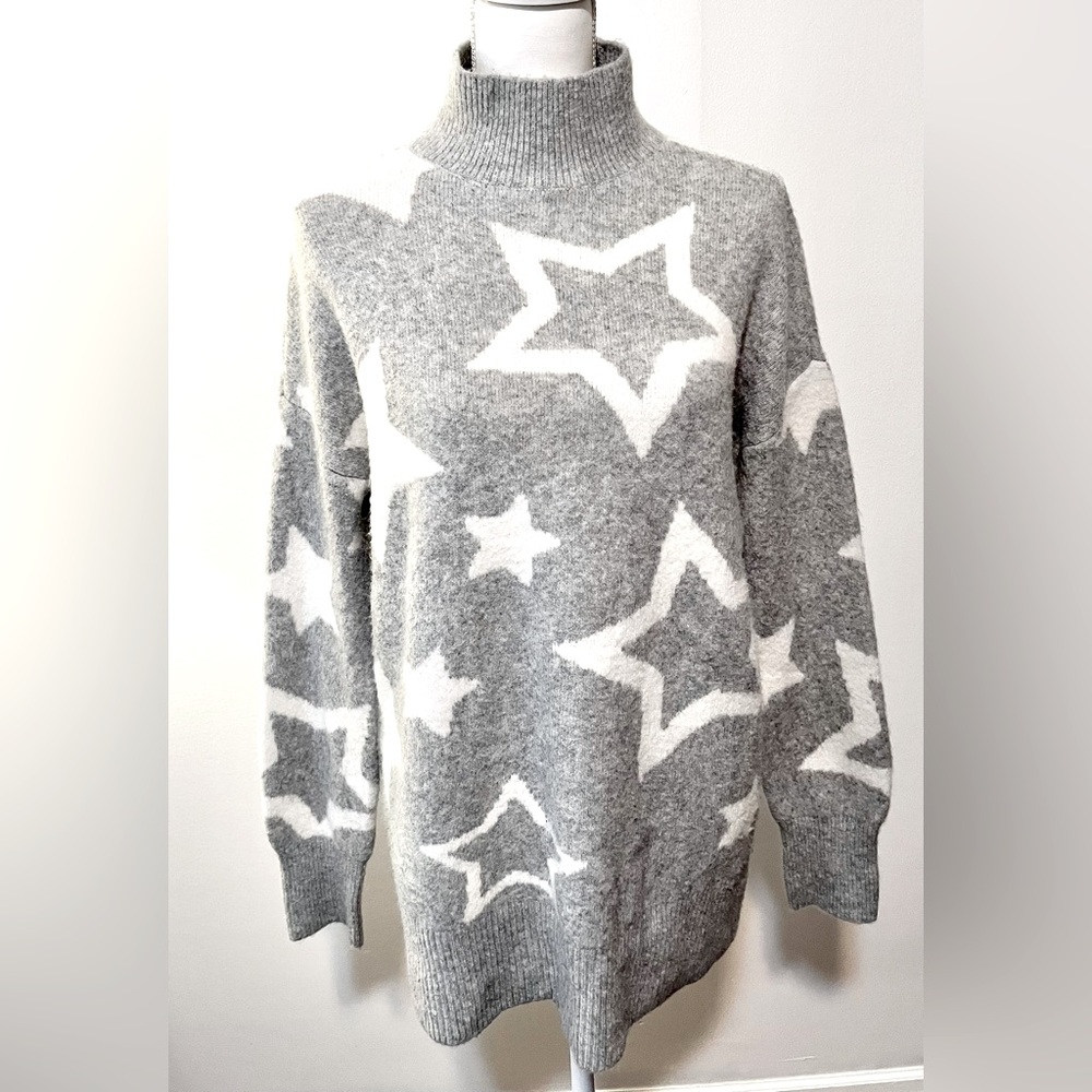 Lou & Grey Star Print Soft Mock Neck Tunic Sweater Size Medium